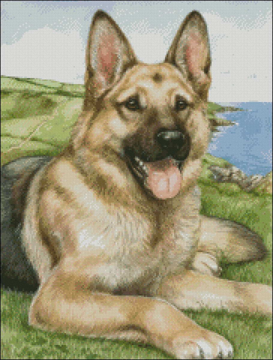 German Shepherd - Counted Cross Stitch Patterns Embroidery Crafts Needlework DIY Chart DMC Color