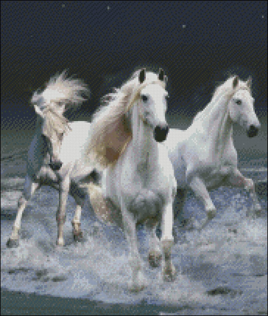 Horses Running  - Counted Cross Stitch Patterns Embroidery Crafts Needlework DIY Chart DMC Color