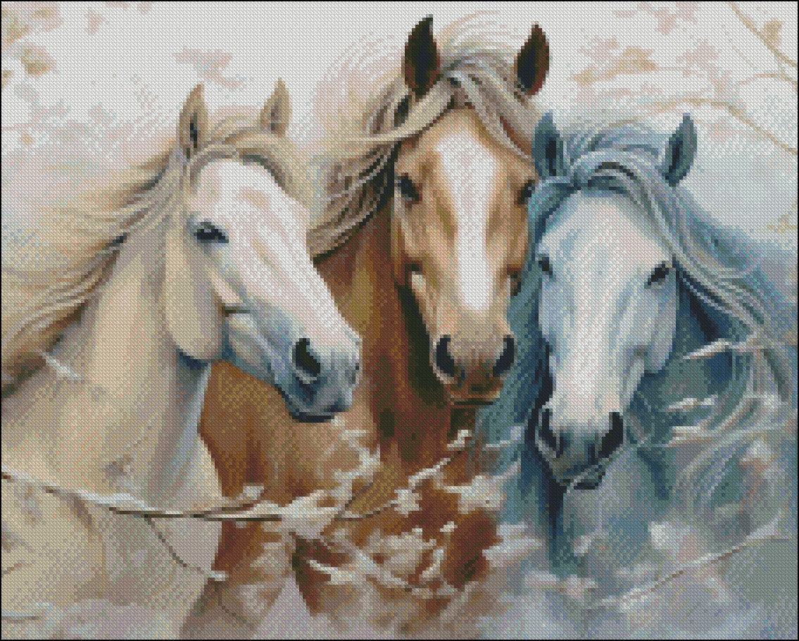 Horses in Winter Breeze - Counted Cross Stitch Patterns Embroidery Crafts Needlework DIY Chart DMC Color