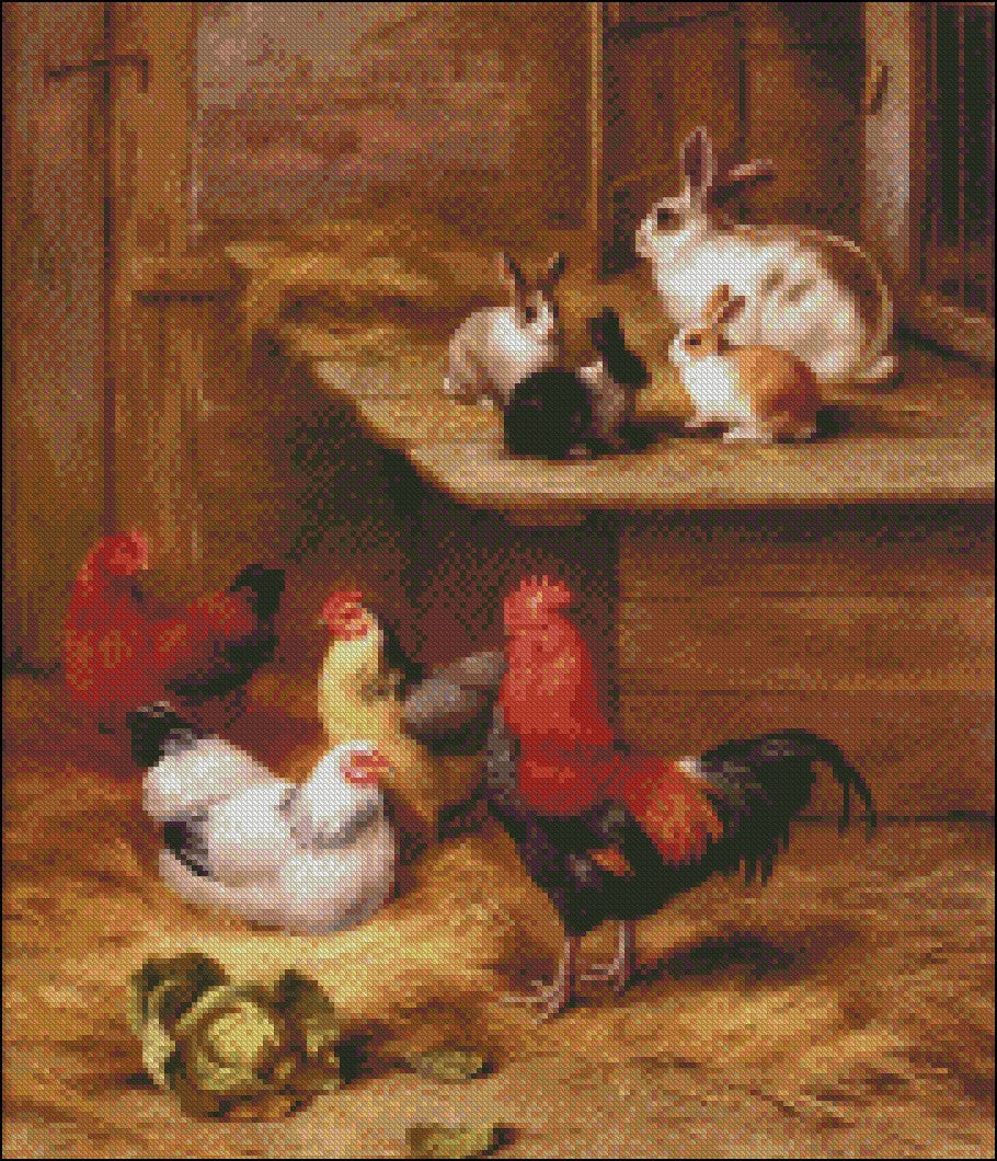 Farmyard Chickens 1-5 - Counted Cross Stitch Patterns Embroidery Crafts Needlework DIY Chart DMC Color