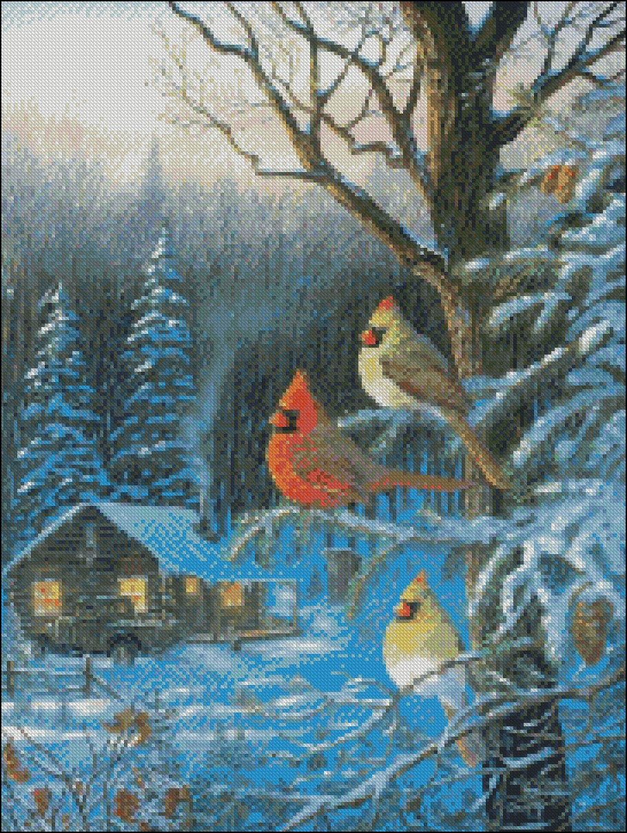 Cardinal Couple 10 - Counted Cross Stitch Patterns Embroidery Crafts Needlework DIY Chart DMC Color