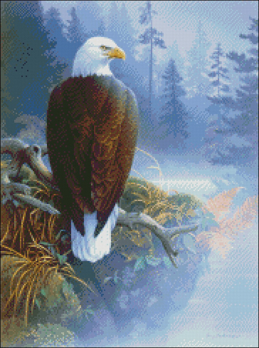 Eagle in the Mist - Counted Cross Stitch Patterns Embroidery Crafts Needlework DIY Chart DMC Color