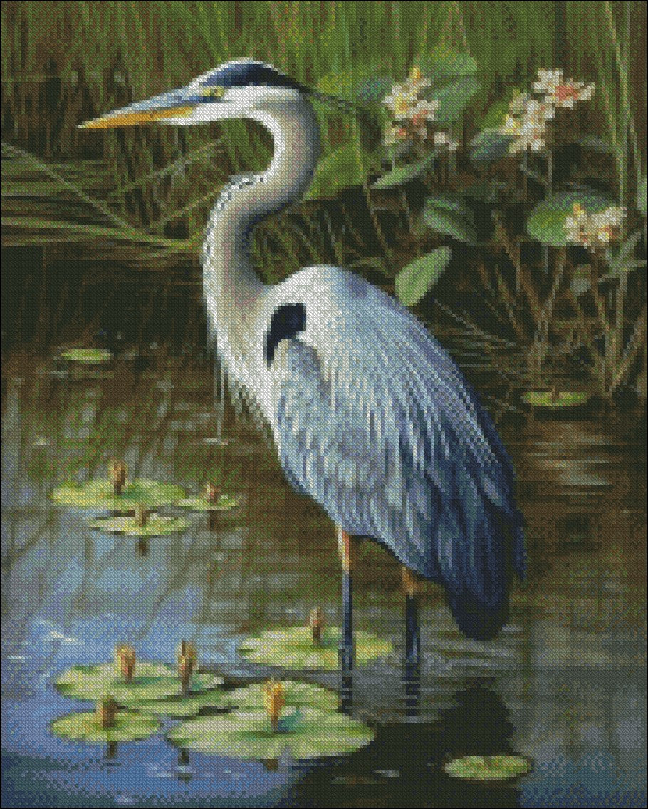 Great Blue Heron 4 - Counted Cross Stitch Patterns Embroidery Crafts Needlework DIY Chart DMC Color