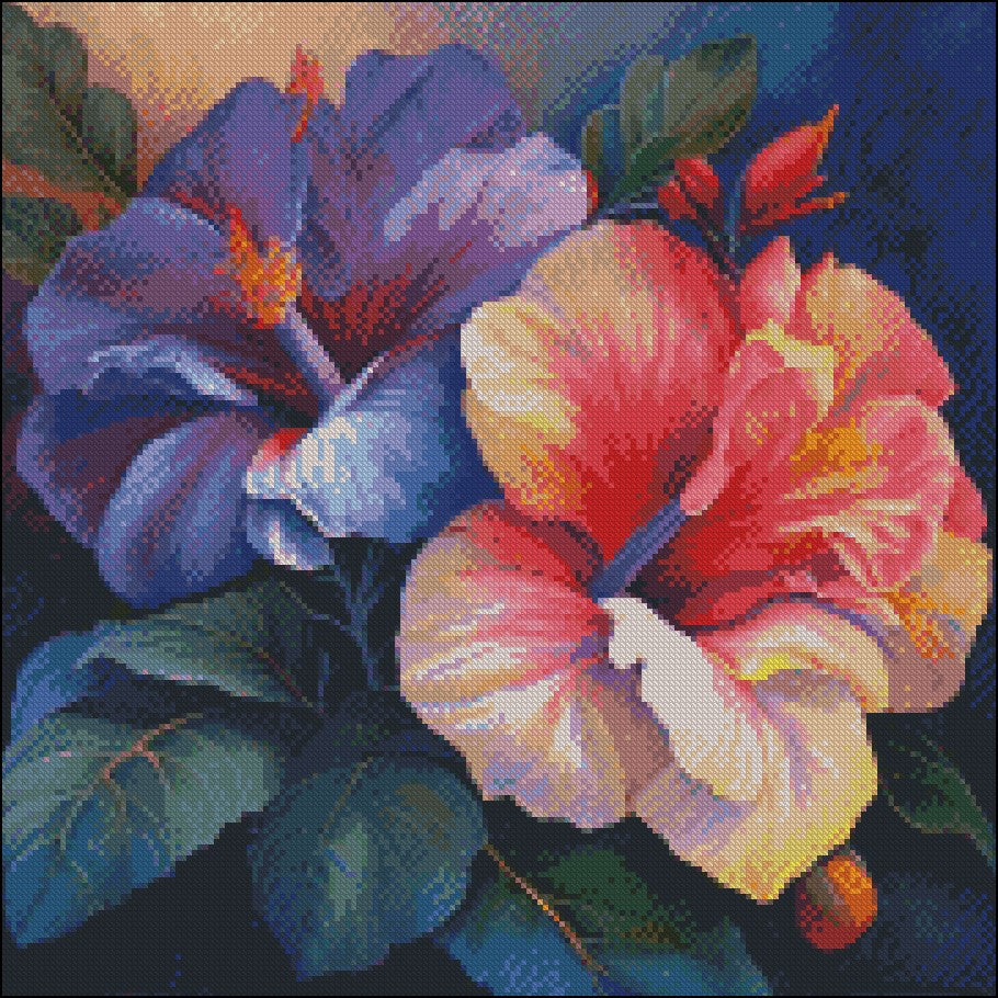 Bicolor Hibiscus  - Counted Cross Stitch Patterns Embroidery Crafts Needlework DIY Chart DMC Color