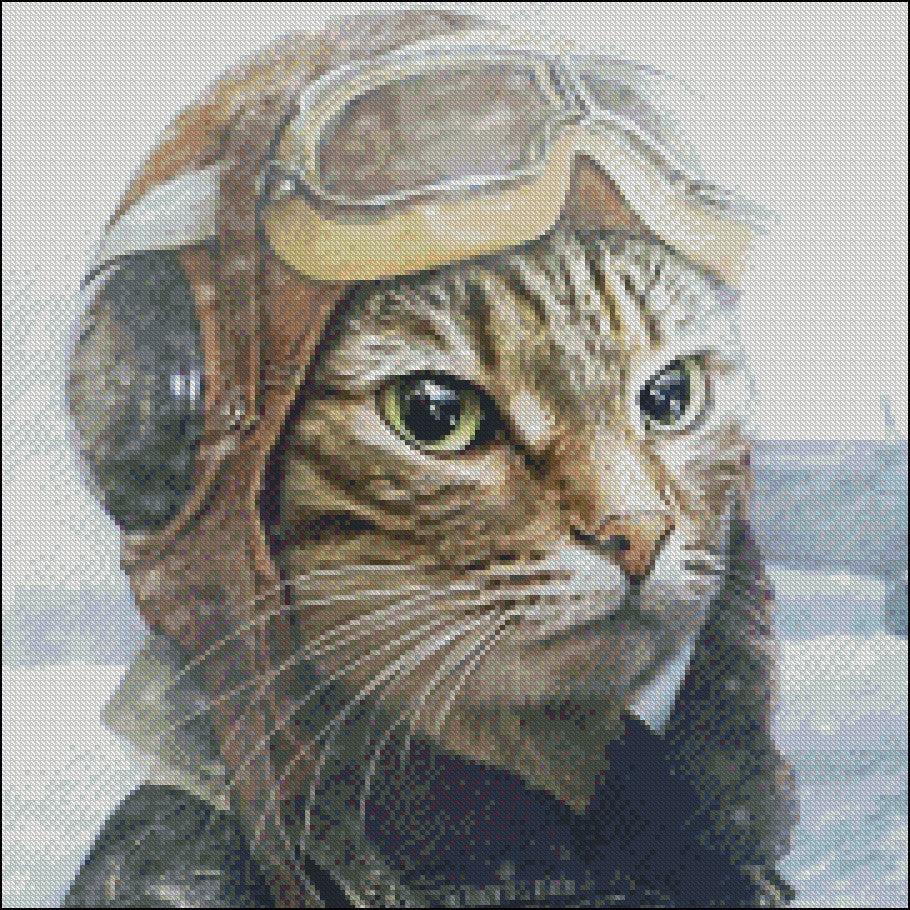 Cat-Pilot - Counted Cross Stitch Patterns Embroidery Crafts Needlework DIY Chart DMC Color