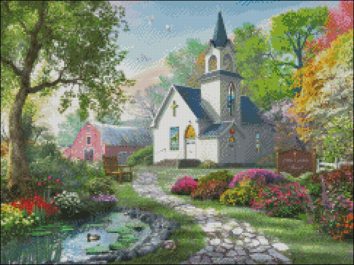 Little White Church - Counted Cross Stitch Patterns Embroidery Crafts Needlework DIY Chart DMC Color