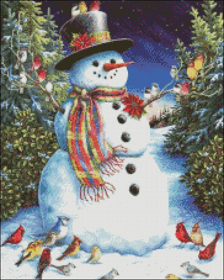 Christmas Snowman - Counted Cross Stitch Patterns Embroidery Crafts Needlework DIY Chart DMC Color