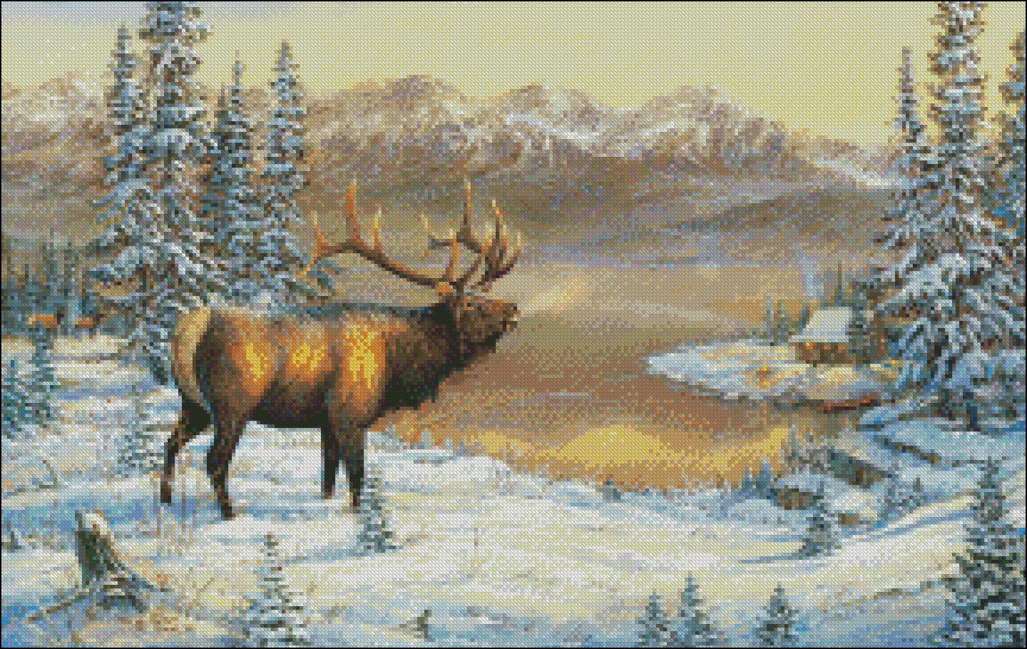 Deer Elk Moose 7 - Counted Cross Stitch Patterns Embroidery Crafts Needlework DIY Chart DMC Color