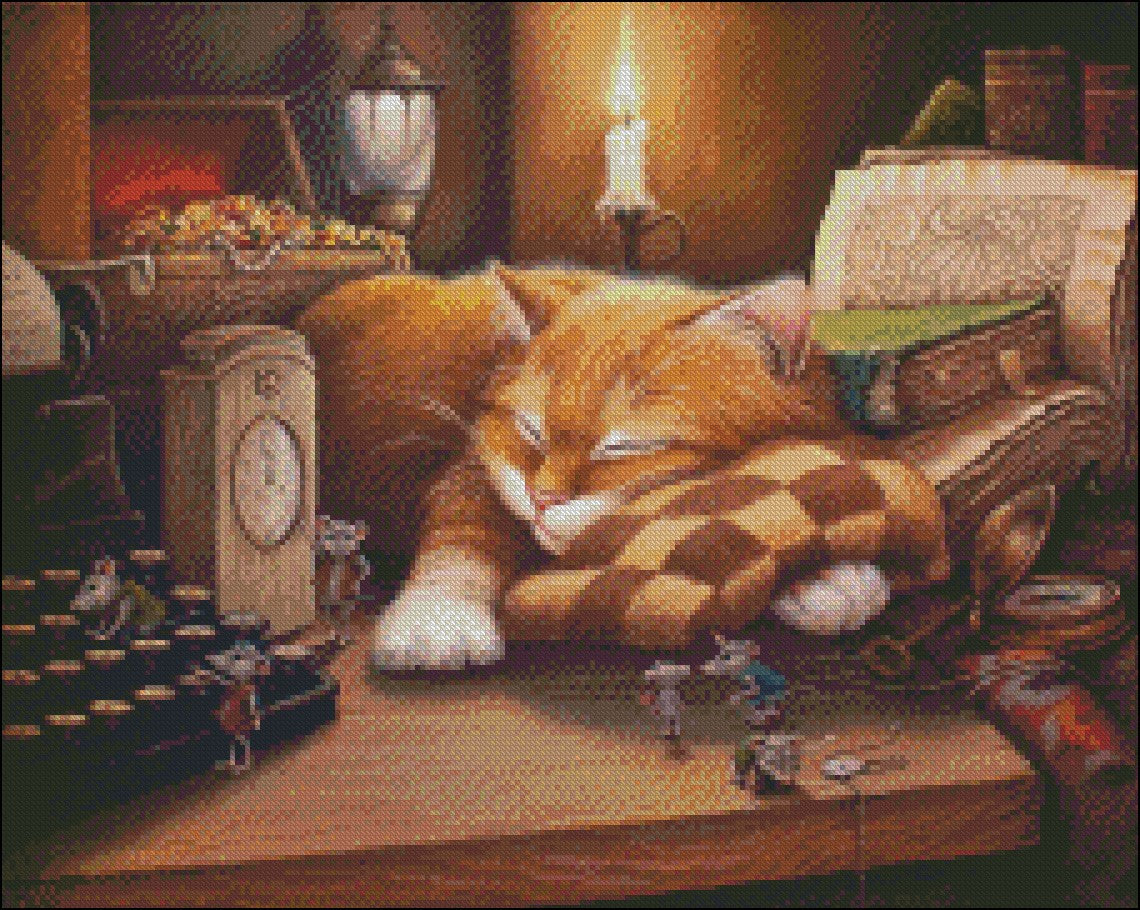 Cat in Dream - Counted Cross Stitch Patterns Embroidery Crafts Needlework DIY Chart DMC Color