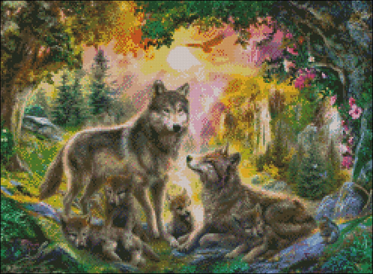 Wolves 19 - Counted Cross Stitch Patterns Embroidery Crafts Needlework DIY Chart DMC Color