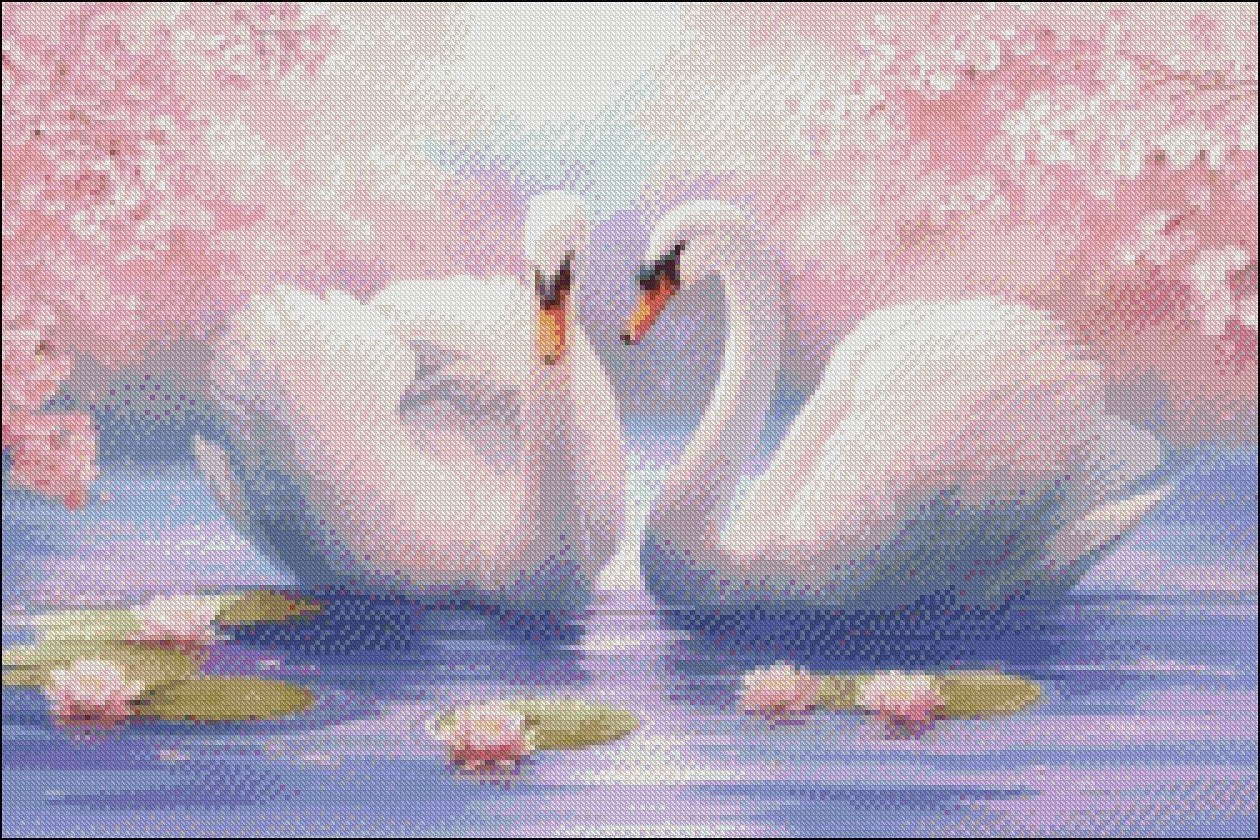 Swan's spring - Counted Cross Stitch Patterns Embroidery Crafts Needlework DIY Chart DMC Color