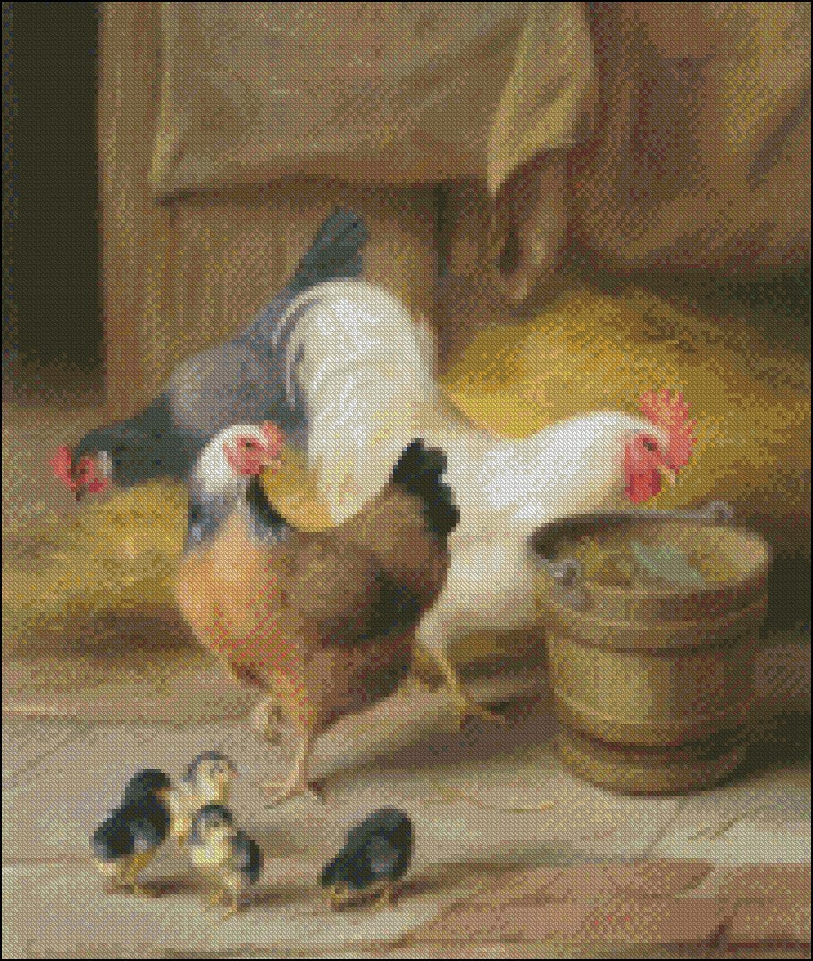 Farmyard Chickens 1-3 - Counted Cross Stitch Patterns Embroidery Crafts Needlework DIY Chart DMC Color