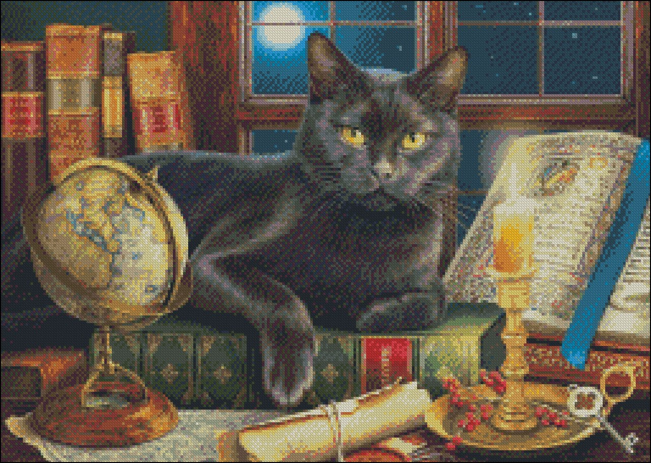 Black Cat by Candlelight - Counted Cross Stitch Patterns Embroidery Crafts Needlework DIY Chart DMC Color