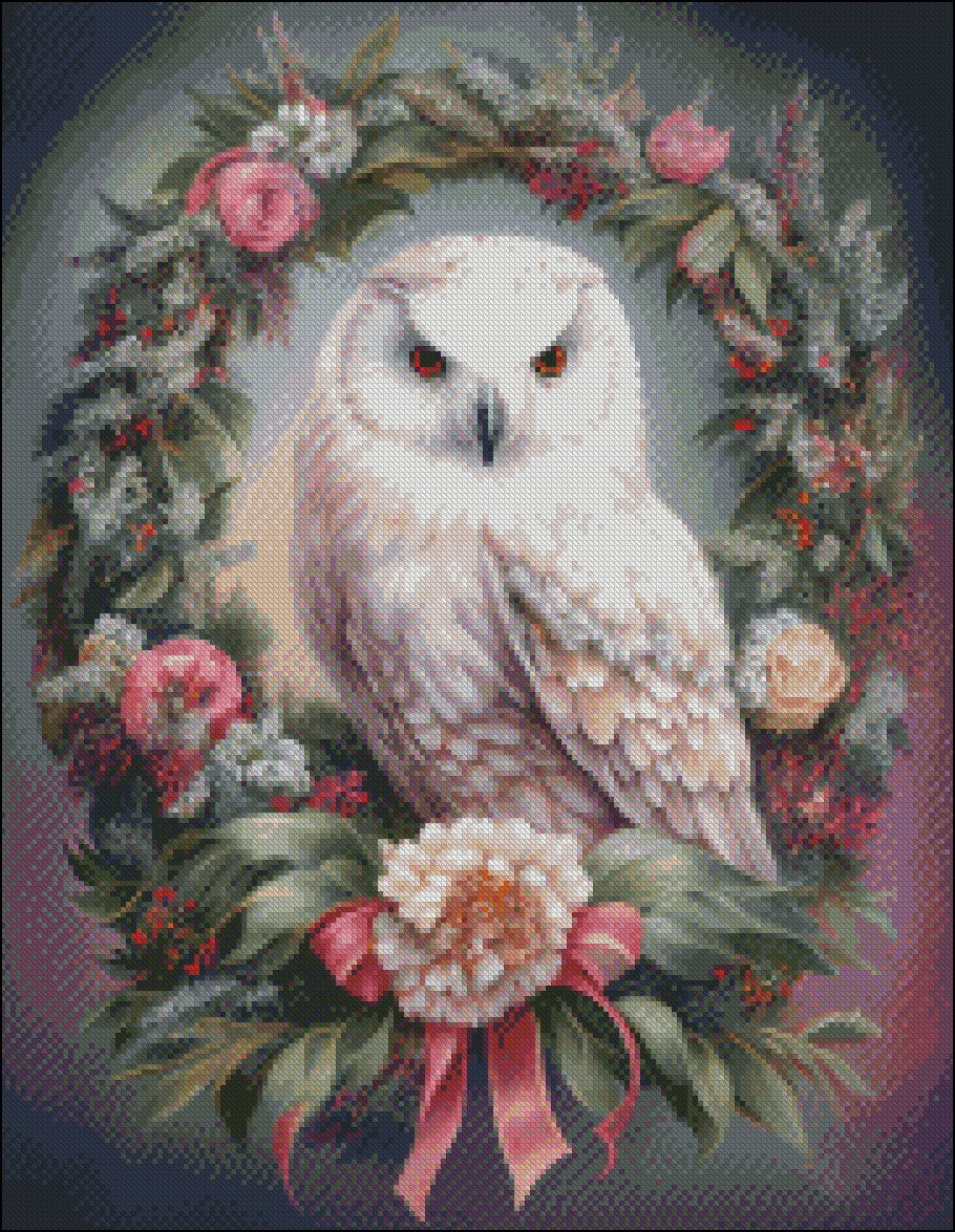 Wreath Owl 2 - Counted Cross Stitch Patterns Embroidery Crafts Needlework DIY Chart DMC Color