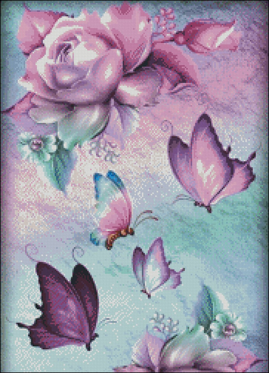 Butterfly Flowers 21 - Counted Cross Stitch Patterns Embroidery Crafts Needlework DIY Chart DMC Color