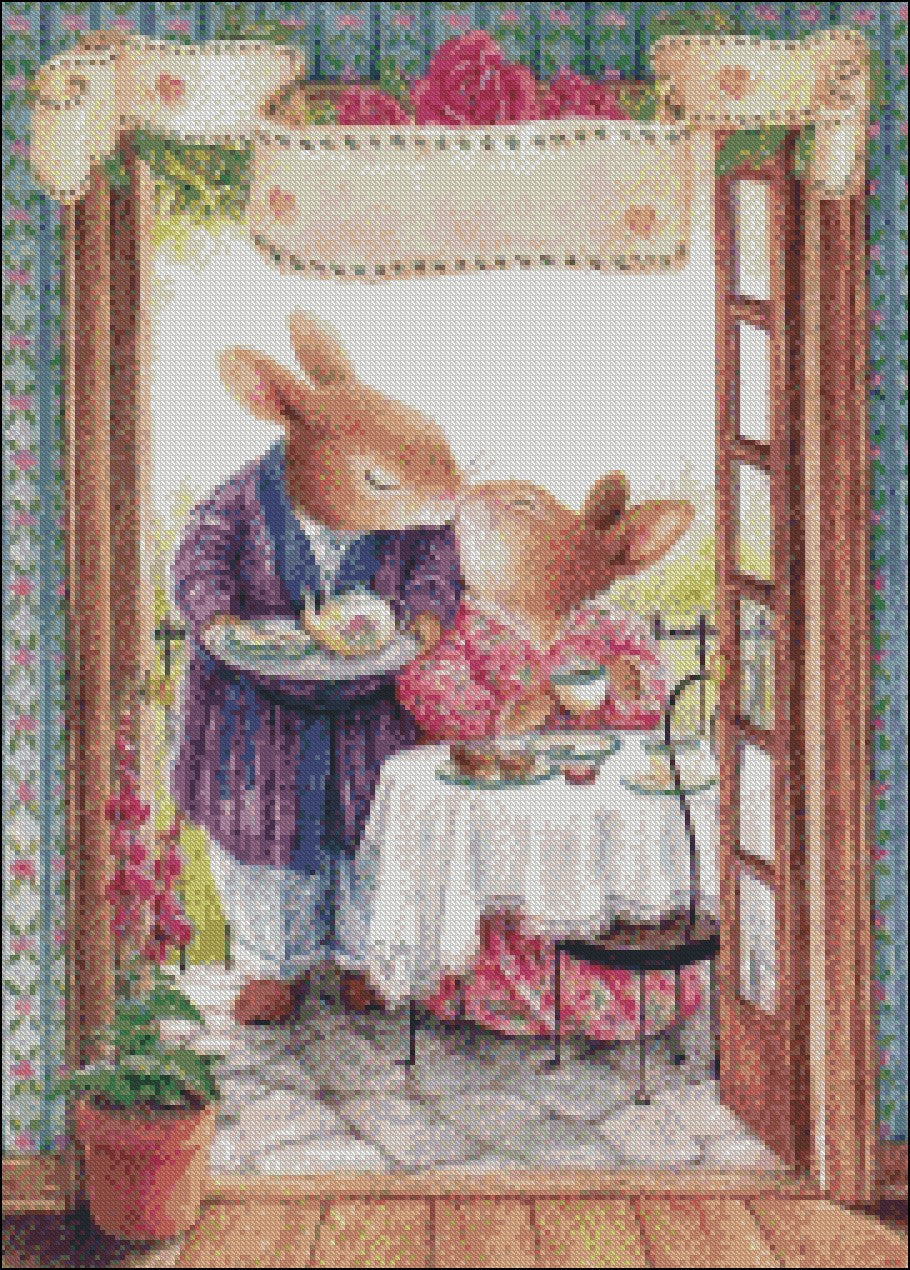 Afternoon Teas Kiss - Counted Cross Stitch Patterns Embroidery Crafts Needlework DIY Chart DMC Color