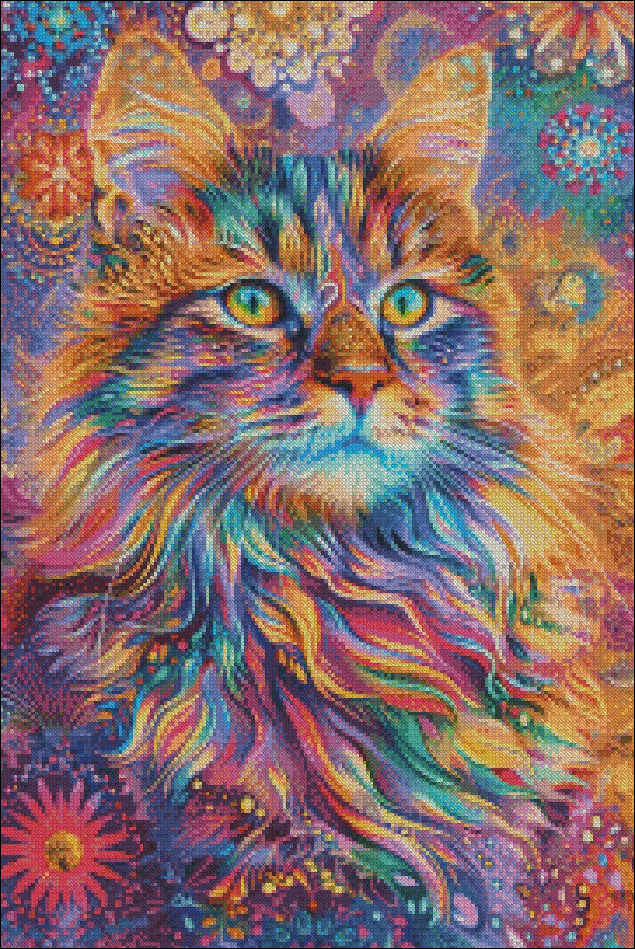 Abstract Cat 3 - Counted Cross Stitch Patterns Embroidery Crafts Needlework DIY Chart DMC Color