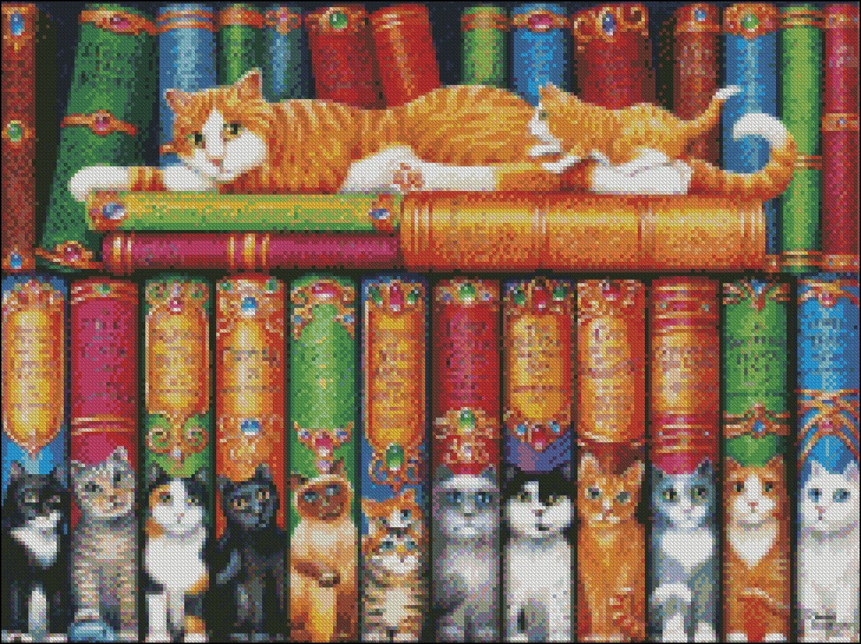 Bookshelf 3 - Counted Cross Stitch Patterns Embroidery Crafts Needlework DIY Chart DMC Color