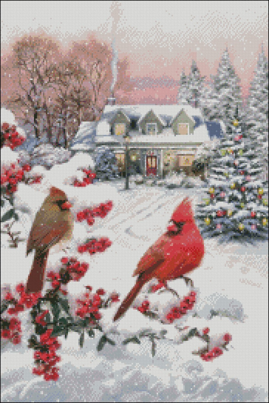 Cardinal Pair - Counted Cross Stitch Patterns Embroidery Crafts Needlework DIY Chart DMC Color