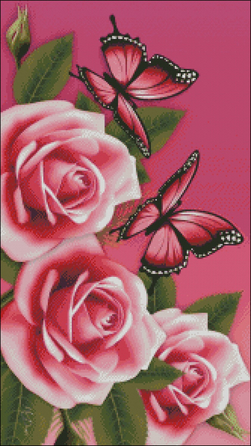 Butterfly Flowers 11 - Counted Cross Stitch Patterns Embroidery Crafts Needlework DIY Chart DMC Color