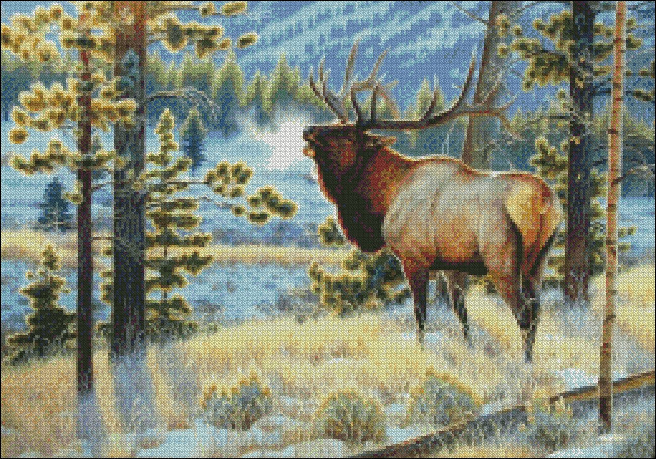 Deer Elk Moose 10 - Counted Cross Stitch Patterns Embroidery Crafts Needlework DIY Chart DMC Color