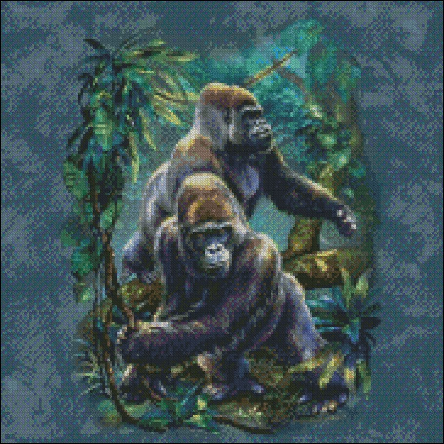 Gorilla Jungle - Counted Cross Stitch Patterns Embroidery Crafts Needlework DIY Chart DMC Color