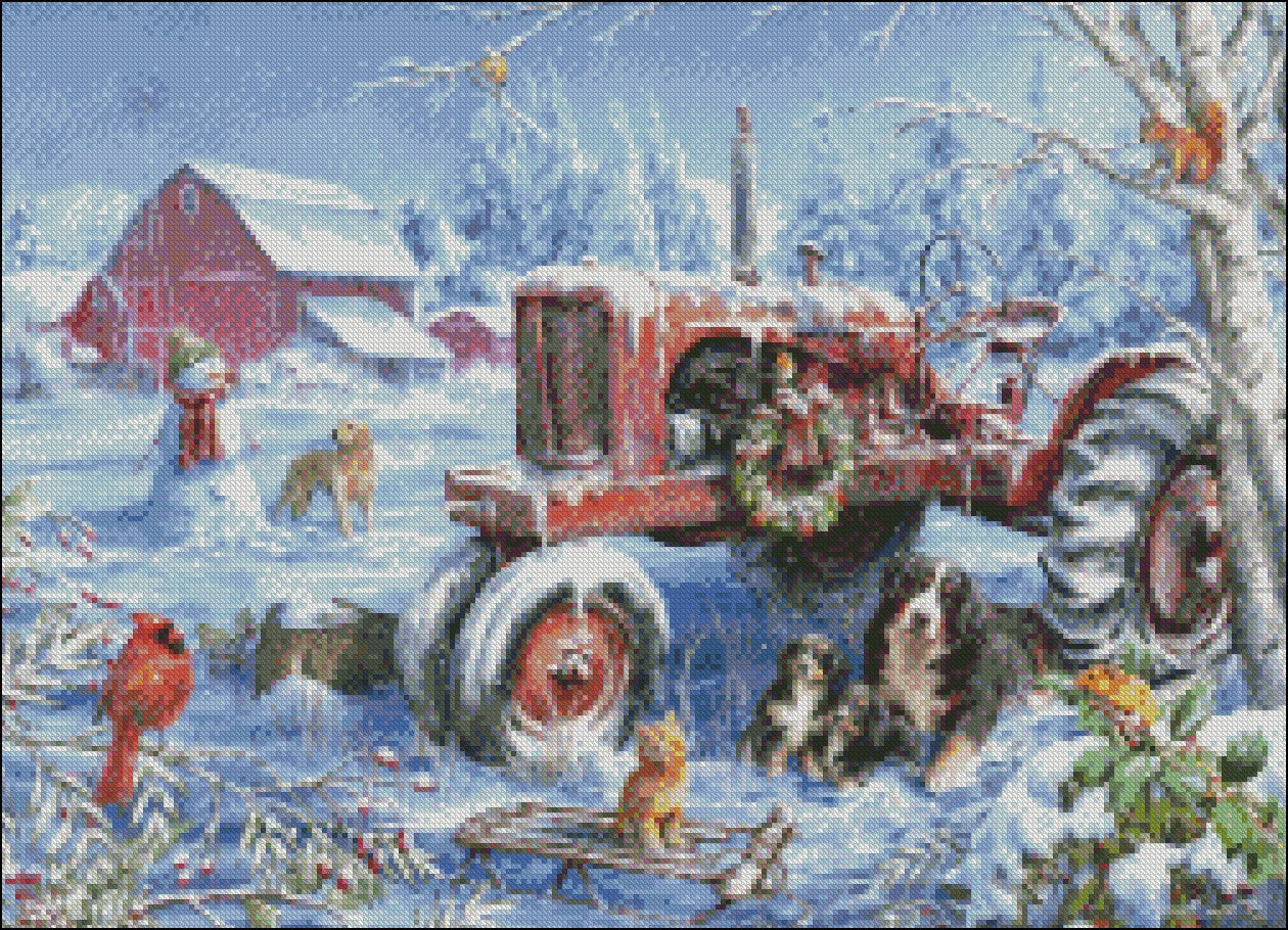 Christmas on the Farm - Counted Cross Stitch Patterns Embroidery Crafts Needlework DIY Chart DMC Color