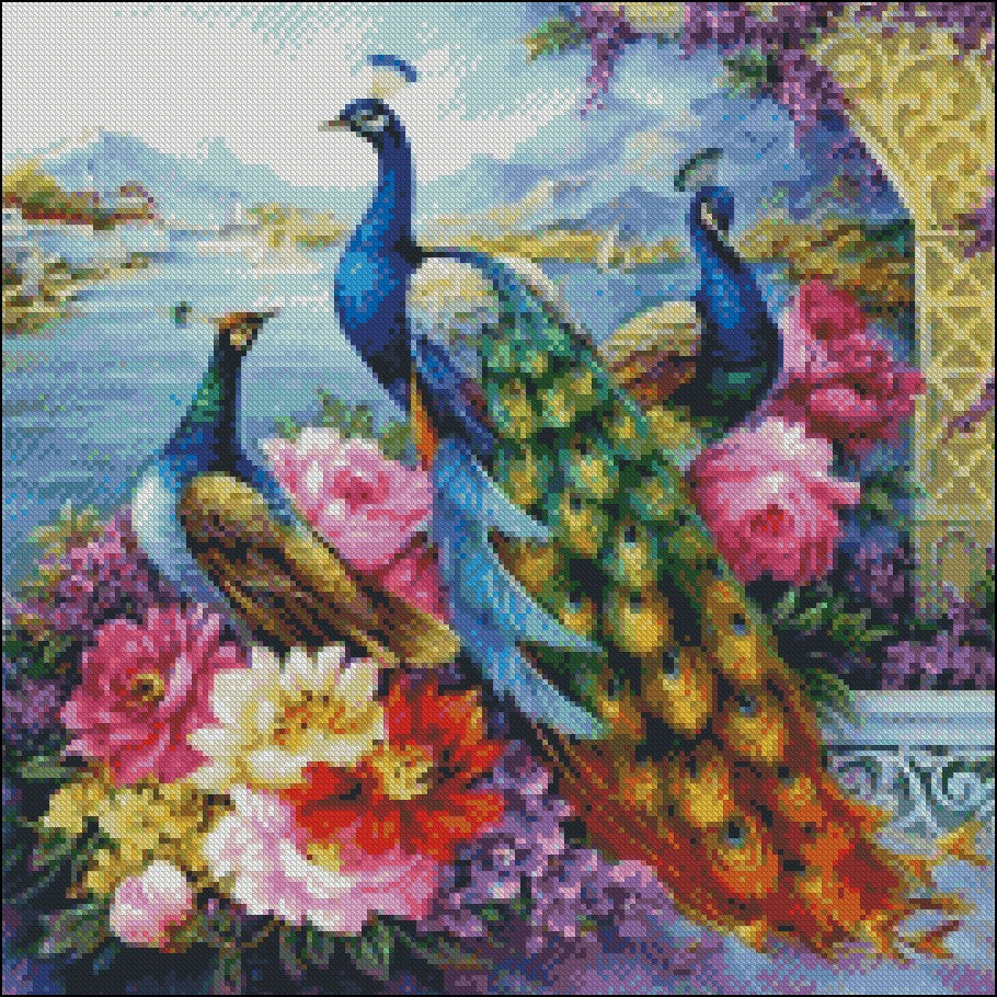 Beautiful Peacocks 5 - Counted Cross Stitch Patterns Embroidery Crafts Needlework DIY Chart DMC Color