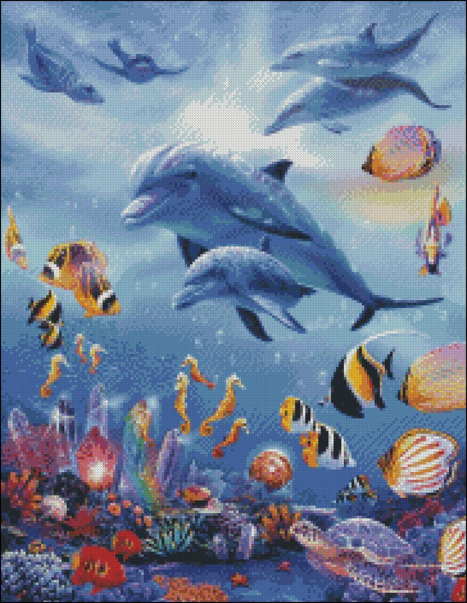 Family of Dolphins 2 - Counted Cross Stitch Patterns Embroidery Crafts Needlework DIY Chart DMC Color