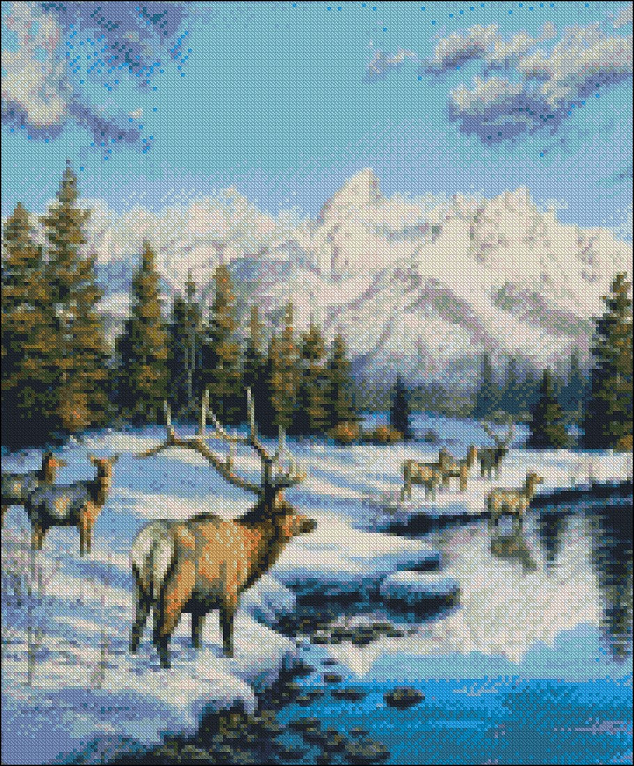 Teton Winter Range - Counted Cross Stitch Patterns Embroidery Crafts Needlework DIY Chart DMC Color