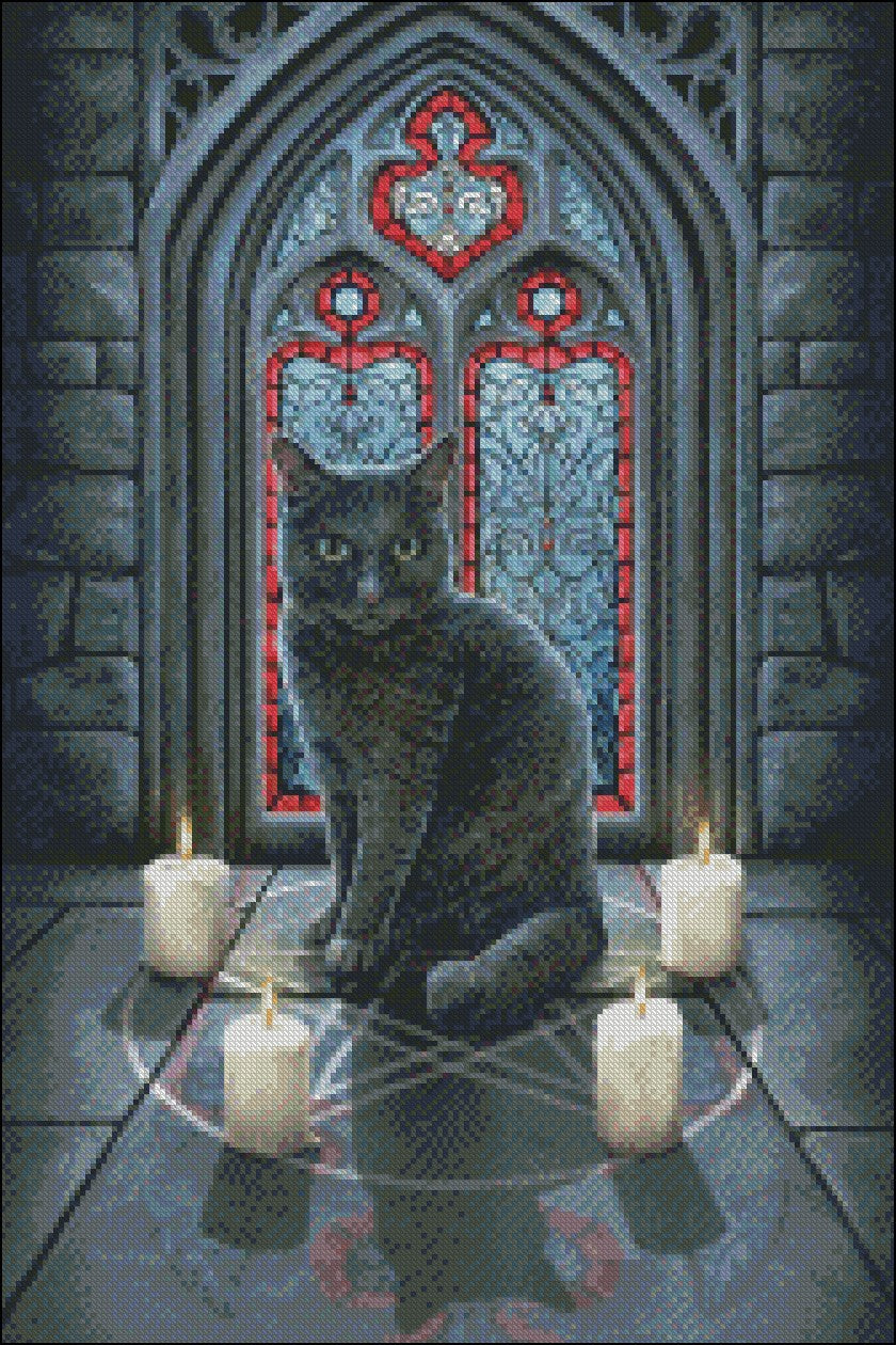 Black Cat 18 - Counted Cross Stitch Patterns Embroidery Crafts Needlework DIY Chart DMC Color