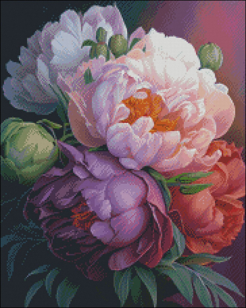 Peony Bouquet 2 - Counted Cross Stitch Patterns Embroidery Crafts Needlework DIY Chart DMC Color