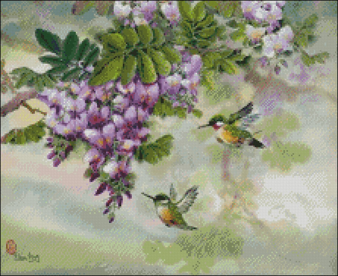 Two Hummingbirds Counted Cross Stitch Patterns Embroidery Crafts Nee