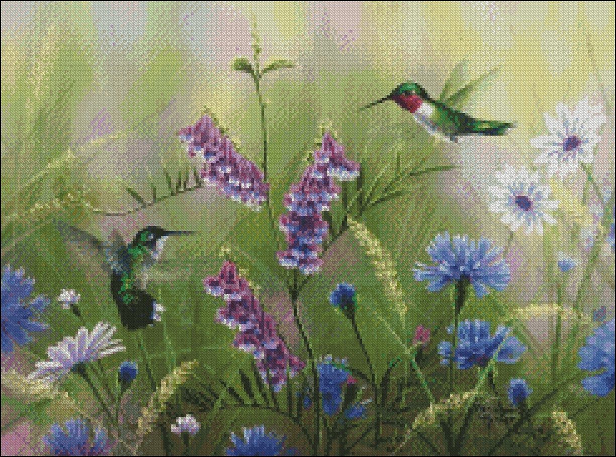 Summer Hummingbirds - Counted Cross Stitch Patterns Embroidery Crafts Needlework DIY Chart DMC Color