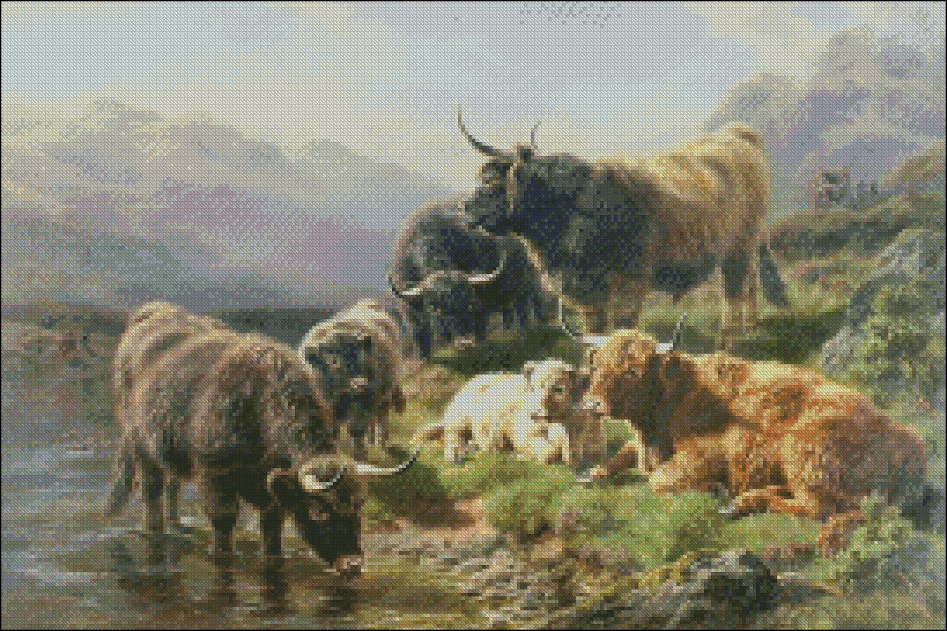 Highland Cattle - Counted Cross Stitch Patterns Embroidery Crafts Needlework DIY Chart DMC Color