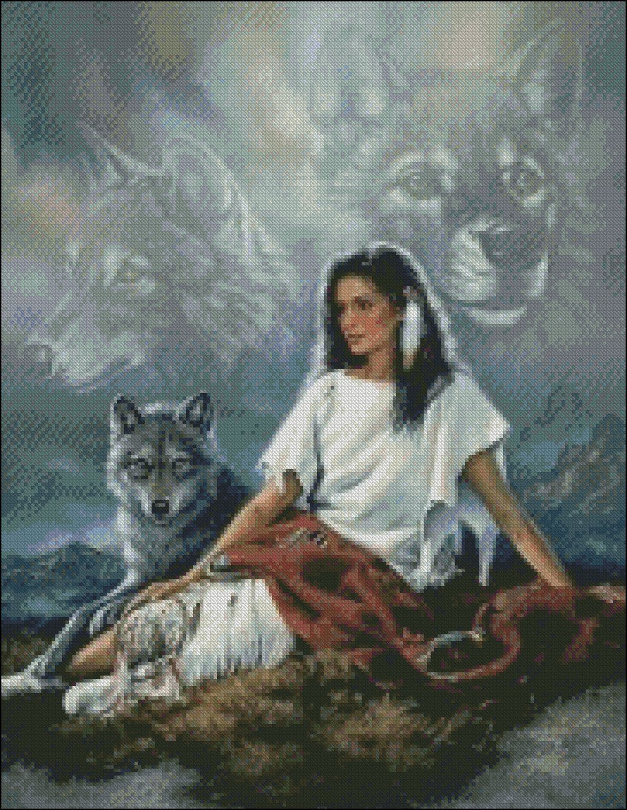 Wolf Spirit - Counted Cross Stitch Patterns Embroidery Crafts Needlework DIY Chart DMC Color