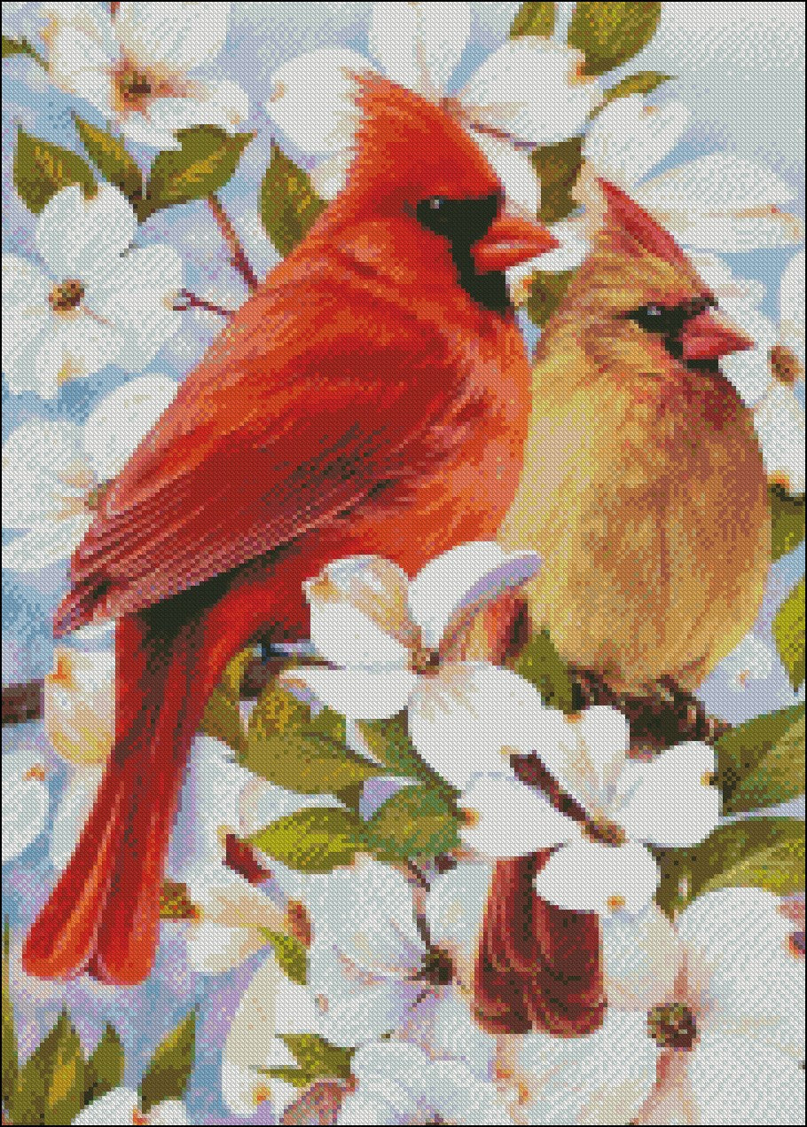 Cardinal Couple 14 - Counted Cross Stitch Patterns Embroidery Crafts Needlework DIY Chart DMC Color