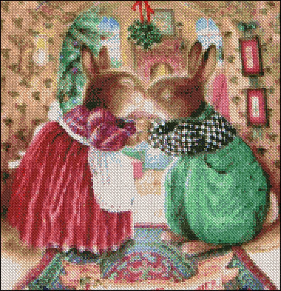 Bunnies Kiss - Counted Cross Stitch Patterns Embroidery Crafts Needlework DIY Chart DMC Color