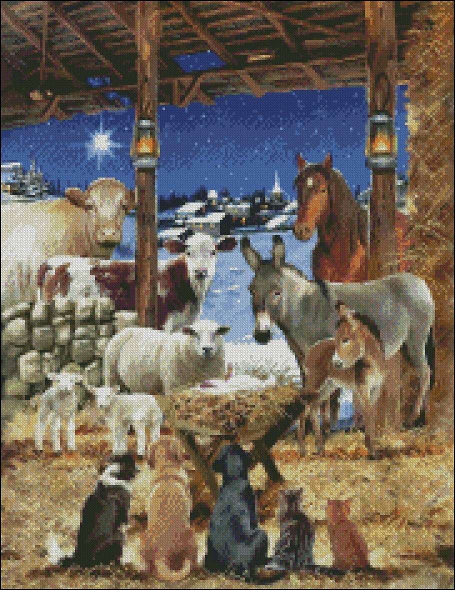 Animals In Manger - Counted Cross Stitch Patterns Embroidery Crafts Ne 