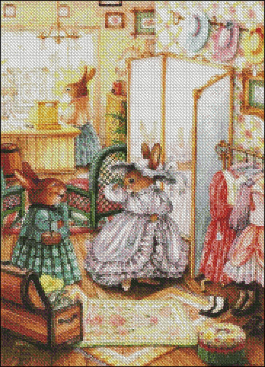 Bunny Family 13 - Counted Cross Stitch Patterns Embroidery Crafts Needlework DIY Chart DMC Color