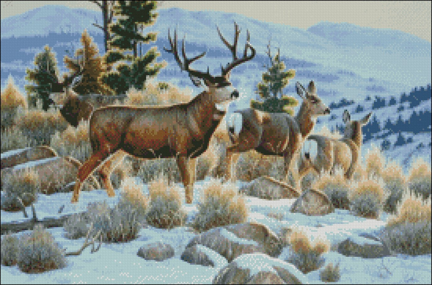 Deer Elk Moose 9 - Counted Cross Stitch Patterns Embroidery Crafts Needlework DIY Chart DMC Color