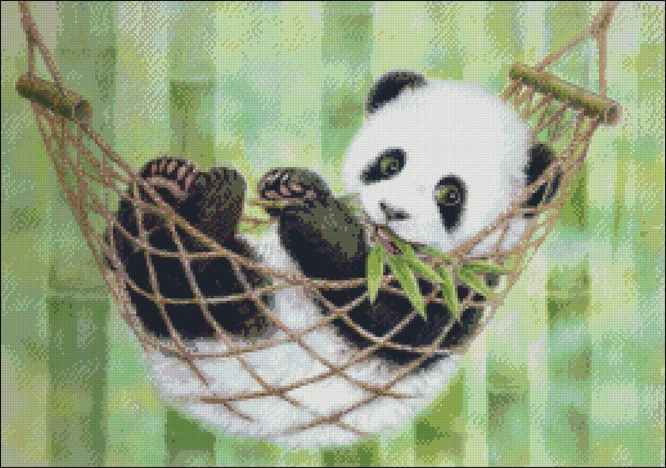 Hammock Panda II - Counted Cross Stitch Patterns Embroidery Crafts Needlework DIY Chart DMC Color