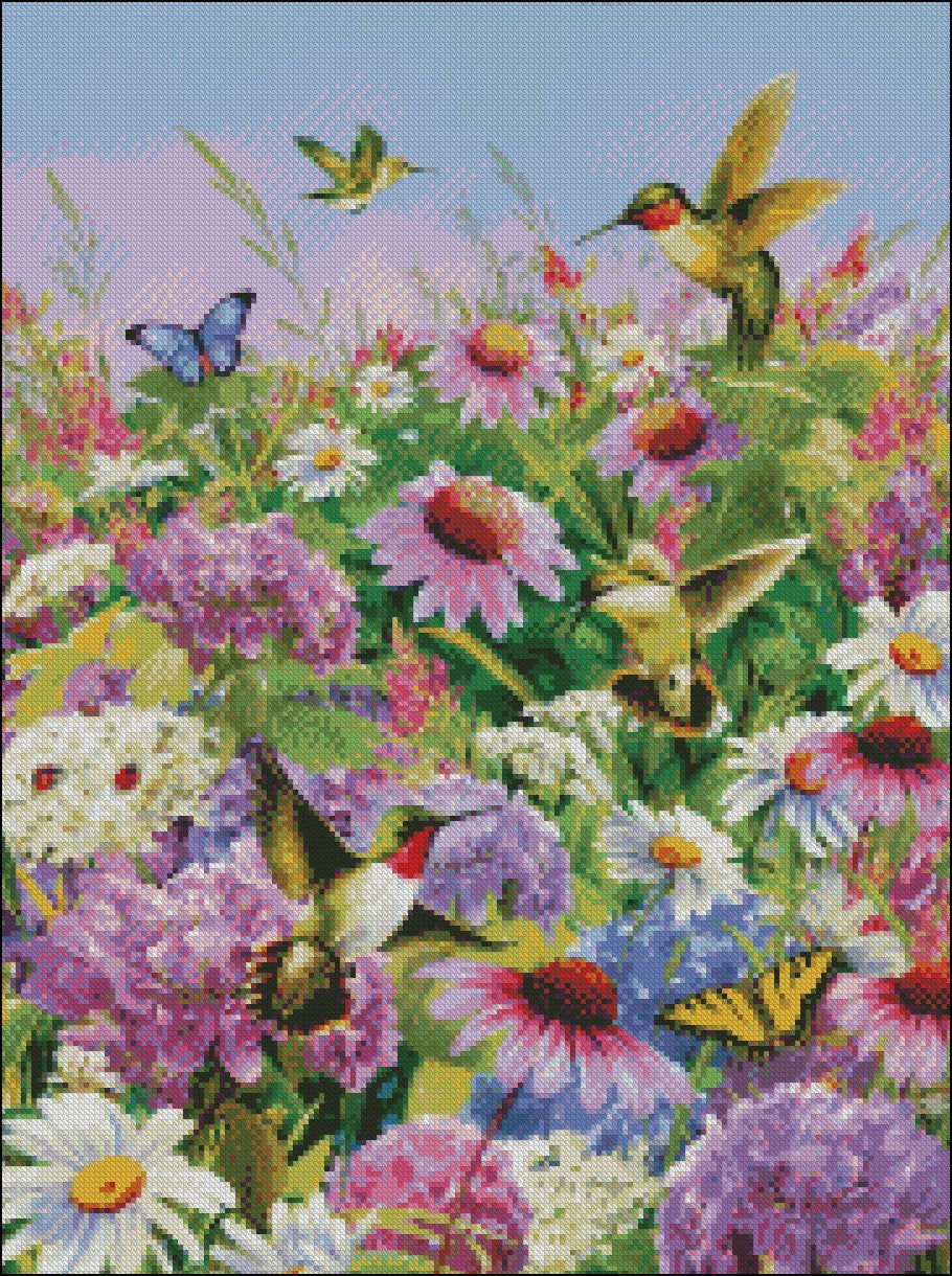 Garden Flight - Counted Cross Stitch Patterns Embroidery Crafts Needlework DIY Chart DMC Color