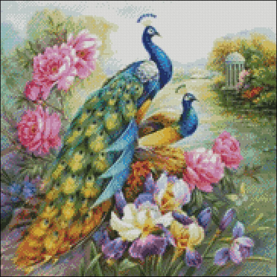 Beautiful Peacocks 2 - Counted Cross Stitch Patterns Embroidery Crafts Needlework DIY Chart DMC Color