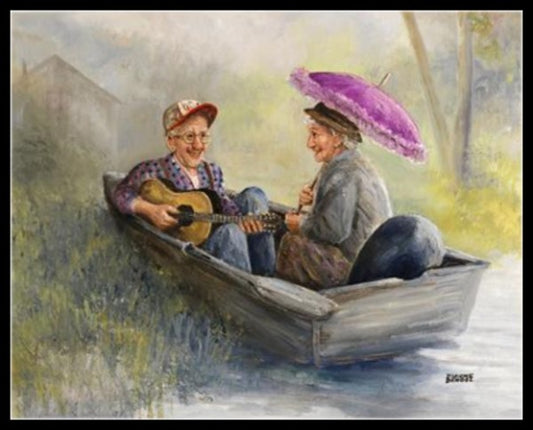 Elderly Couple 10 - Counted Cross Stitch Patterns Embroidery Crafts Needlework DIY Chart DMC Color