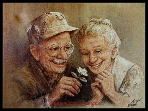 Elderly Couple 11 - Counted Cross Stitch Patterns Embroidery Crafts Needlework DIY Chart DMC Color