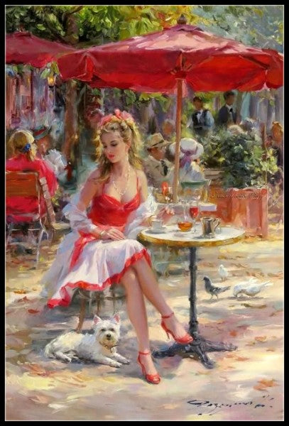 Outdoor Cafe 2 - Counted Cross Stitch Patterns Embroidery Crafts Needlework DIY Chart DMC Color