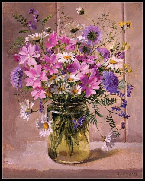 Summer Flowers in Vase 11 - Counted Cross Stitch Patterns Embroidery Crafts Needlework DIY Chart DMC Color