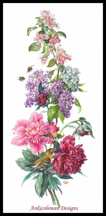 Flowers Vertical Banner 15 - Counted Cross Stitch Patterns Embroidery Crafts Needlework DIY Chart DMC Color