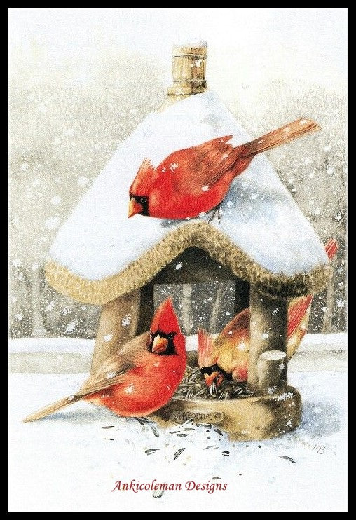 Red Birds in Snow - Counted Cross Stitch Patterns Embroidery Crafts Needlework DIY Chart DMC Color